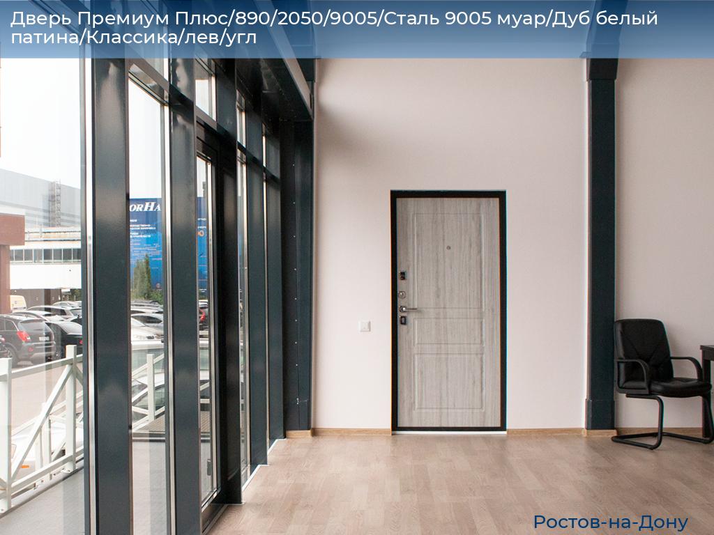 Дверь Премиум Плюс/890/2050/9005/Сталь 9005 муар/Дуб белый патина/Классика/лев/угл, rostov-na-donu.doorhan.ru